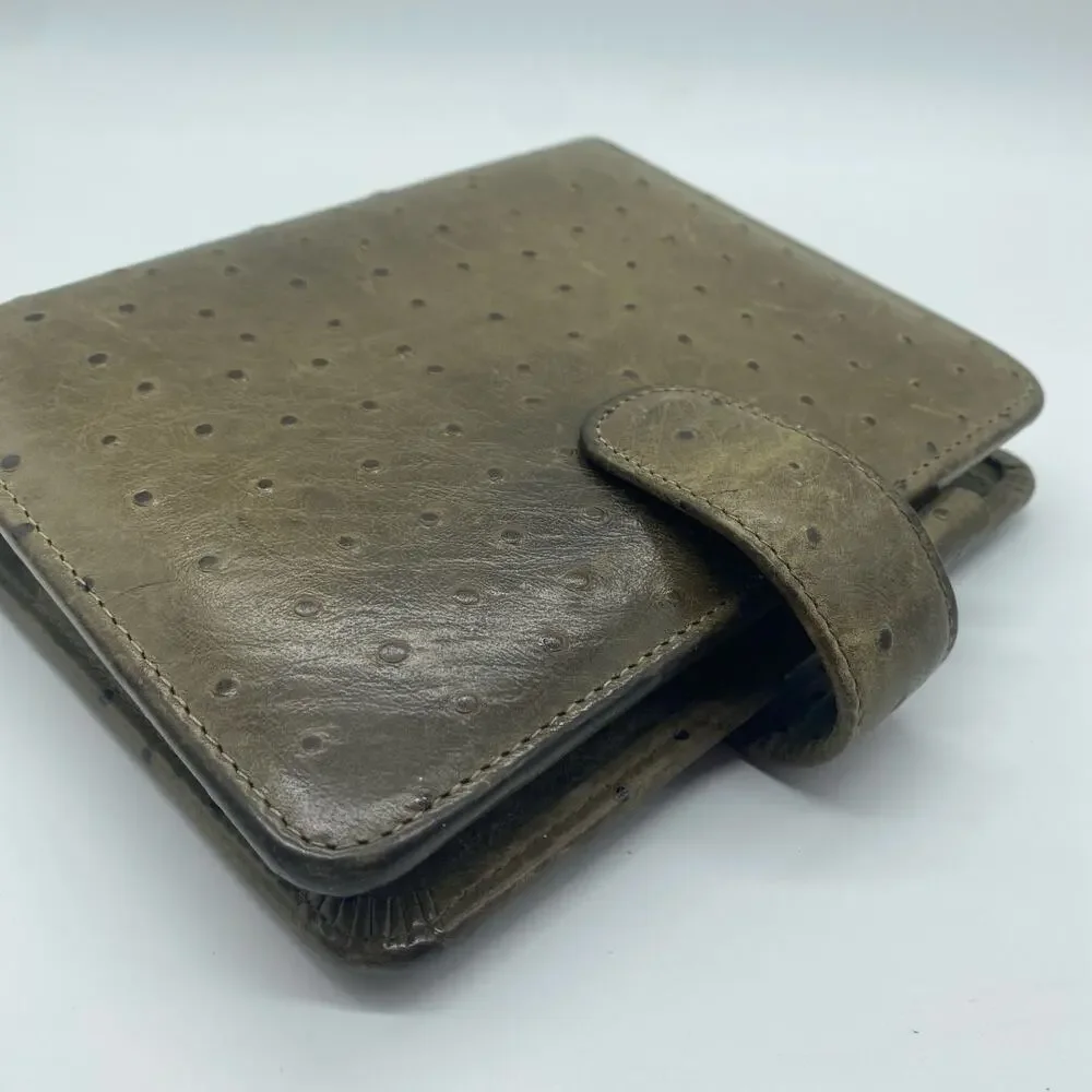 Franklin Covey Brown Green Ostrich Leather Planner Structured 3-Ring Binder Card